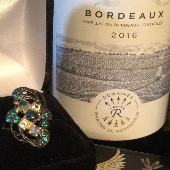 Genuine Black Opal Ring With Sapphires - Picture 8 of 11